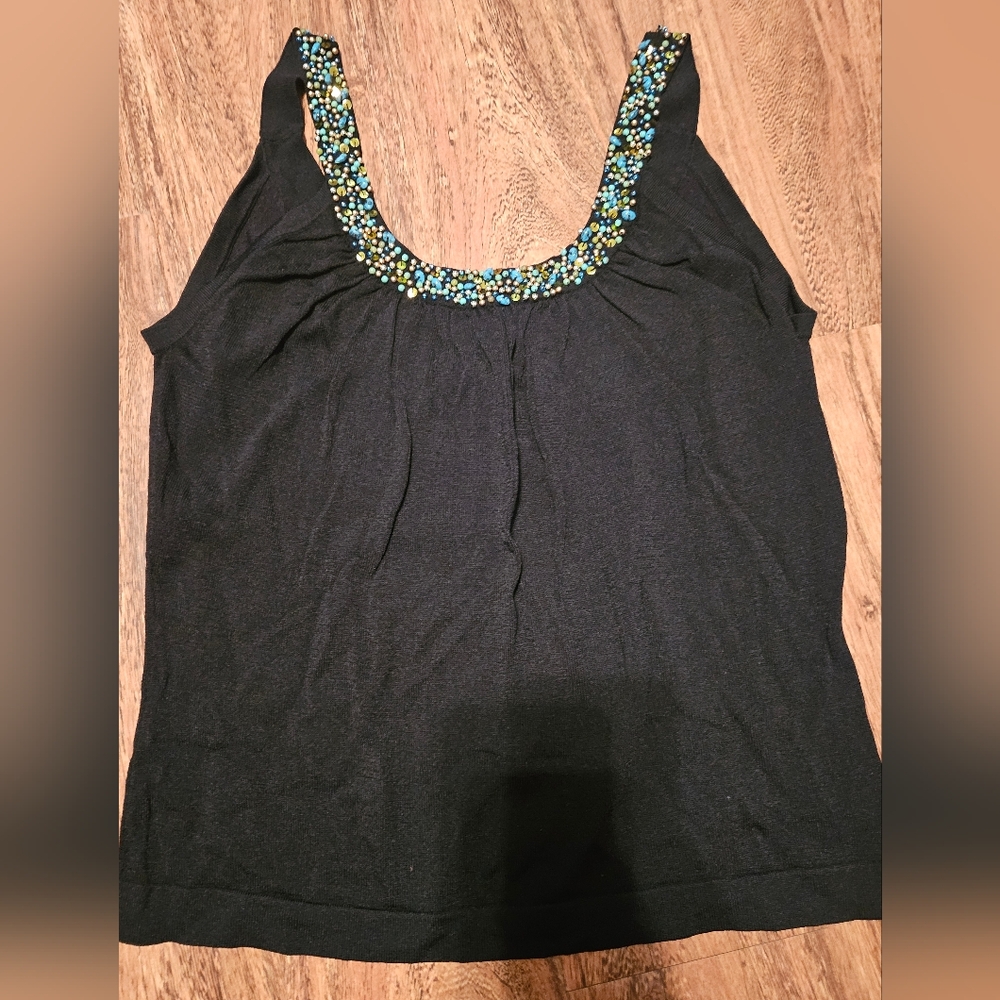Embellished Black Sleeveless Top